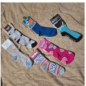 Kids Novelty Socks Bundle 6 Pairs Tootsie Roll Smurfs Hershey Blow Pop Twizzlers